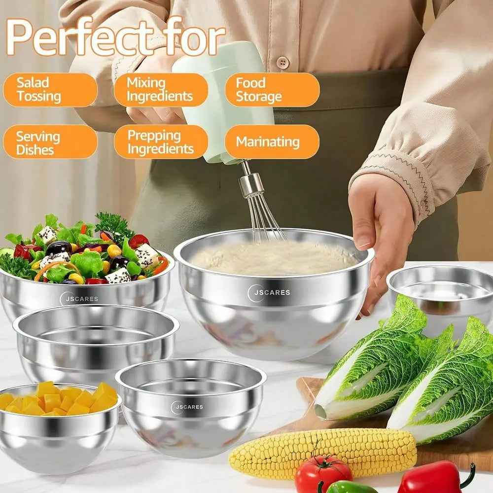 Stainless Steel Mixing Bowls With Airtight Lids And Grater Attachments