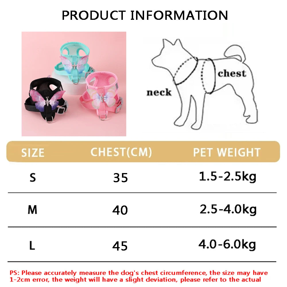 Breathable Cat And Small Dog Harness Set With Butterfly Design
