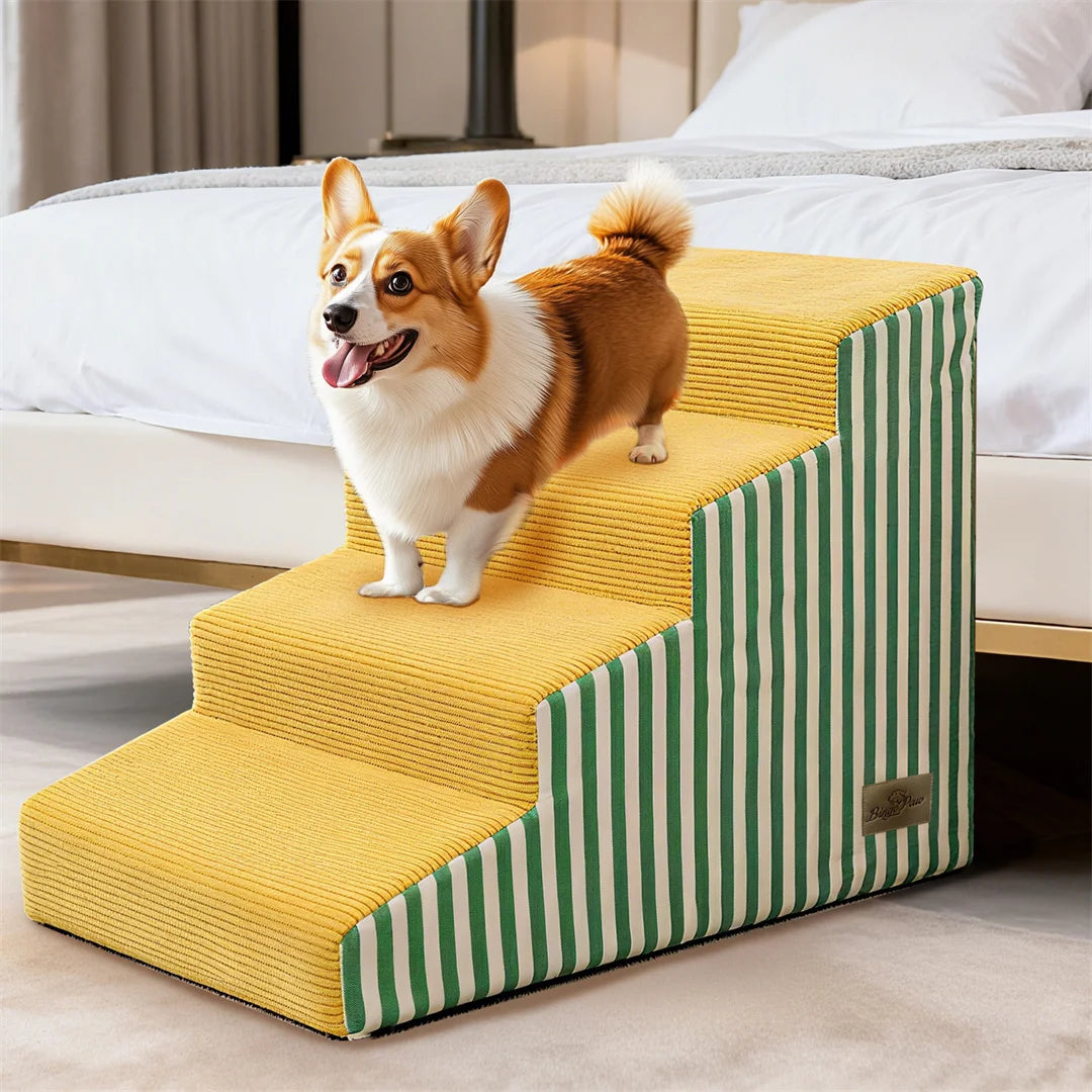 Pet Stairs For Dogs With Non Slip Foam Ramp For Easy Access