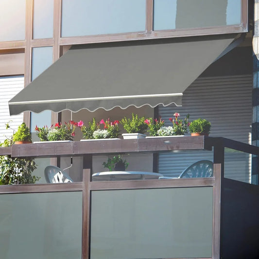 Retractable Patio Awning With Manual Crank Aluminum Frame Outdoor Shade