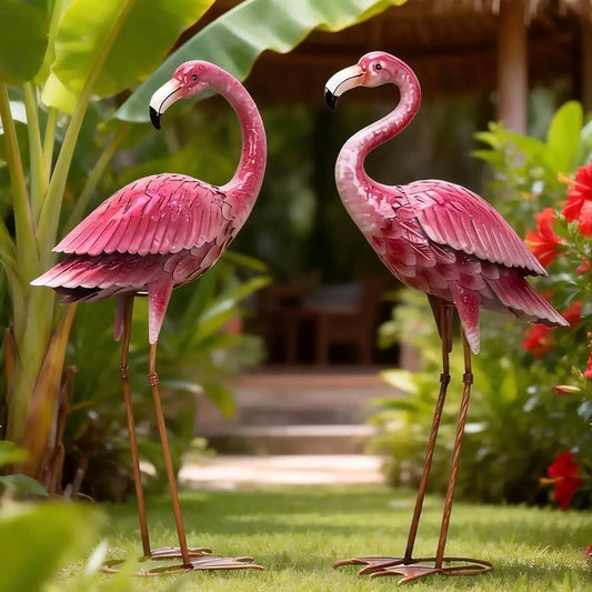 Outdoor Flamingo Garden Statue Metal Yard Art for Home Patio