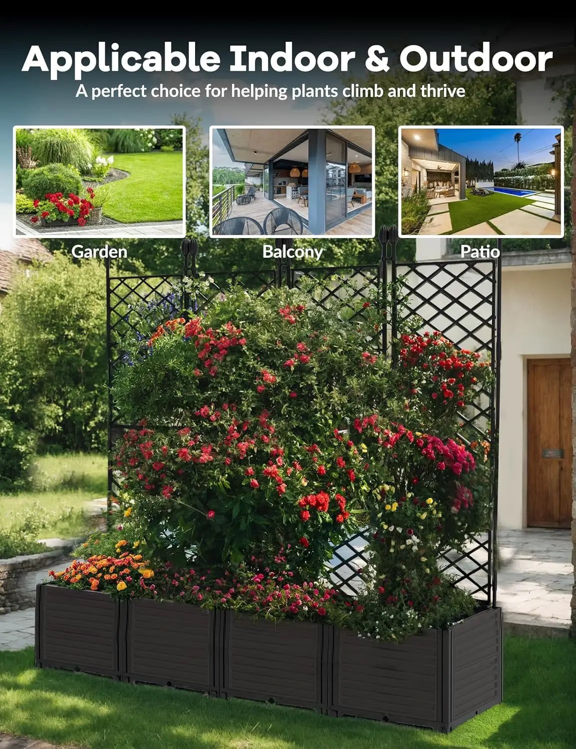 HiMISS Plastic Planter With Metal Trellis For Climbing Plants