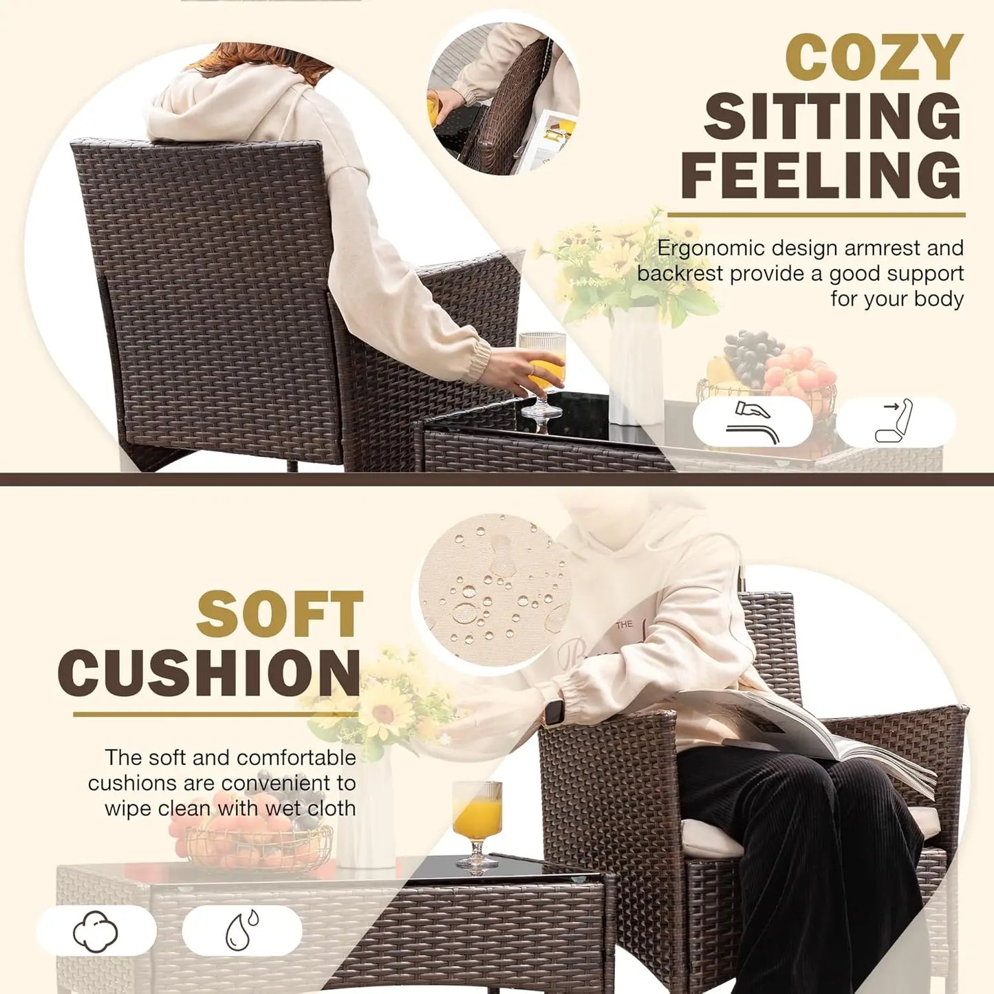 4-Piece Outdoor Patio Furniture Set Rattan Chair Wicker