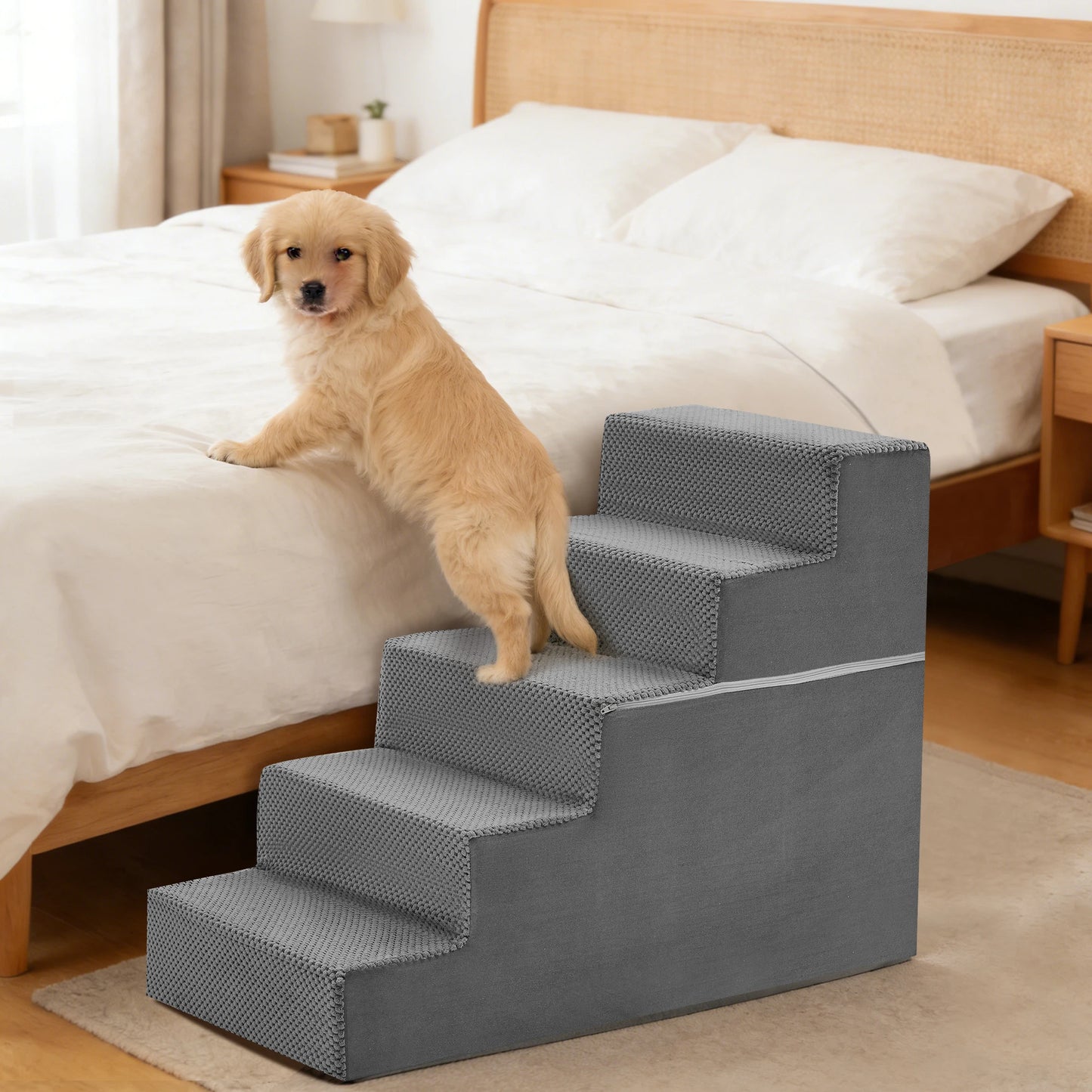 JHK 3-5 Step Right Angled Foam Dog Stairs Ramp NonSlip