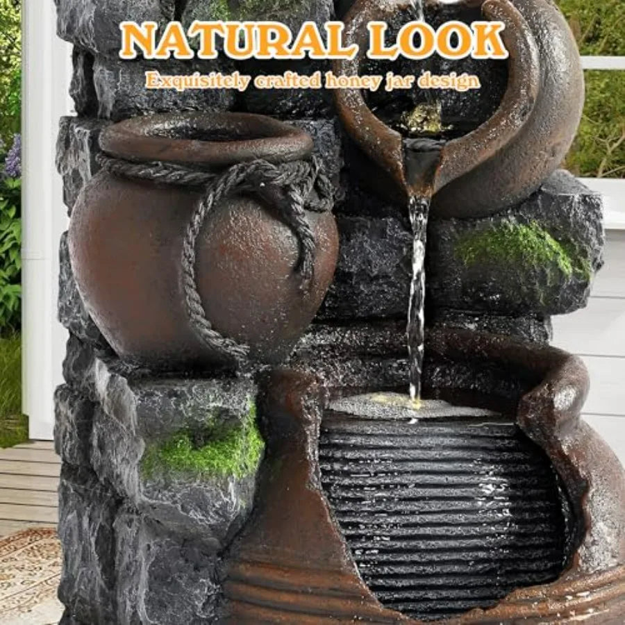 Outdoor Water Fountain with LED Lights and Pump 4-Tier Cascading