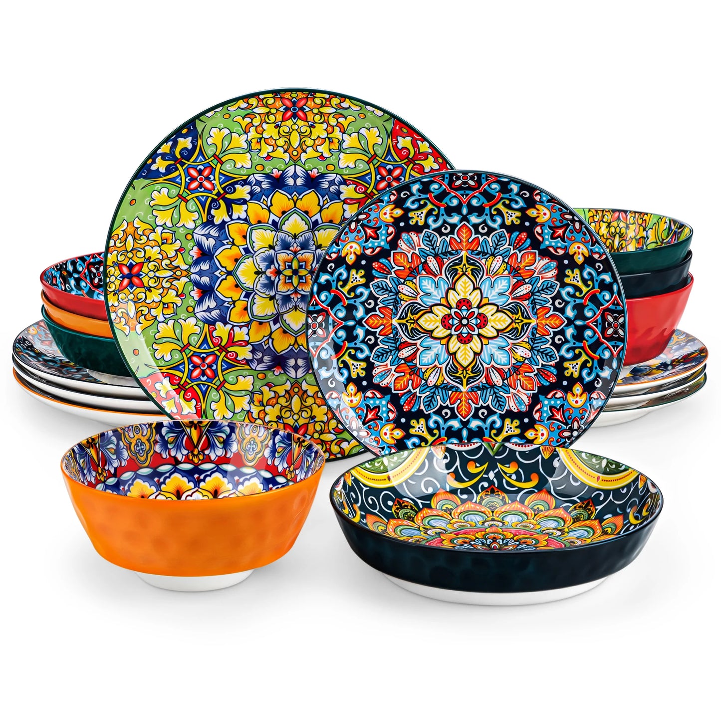 MALACASA Ceramic Dinnerware Set Bohemian Style For 6
