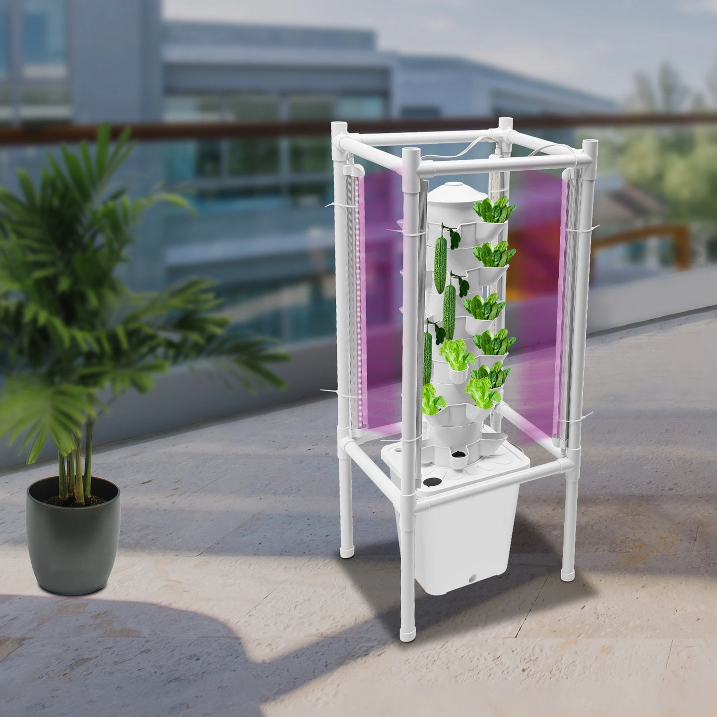 6-Tier Hydroponics Vertical Growing Kit With 30 Planting Holes And LED Lighting