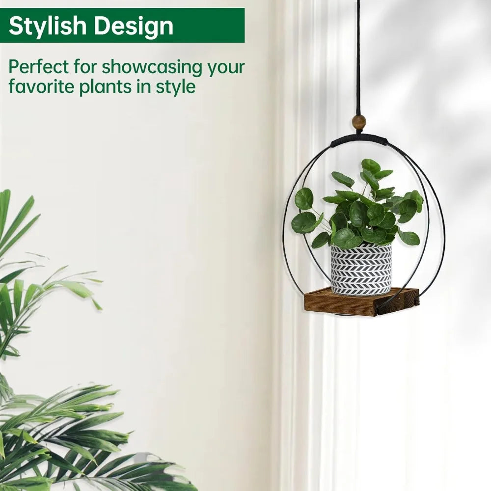 Indoor Hanging Planter With Wood Base Macrame Plant Hanger