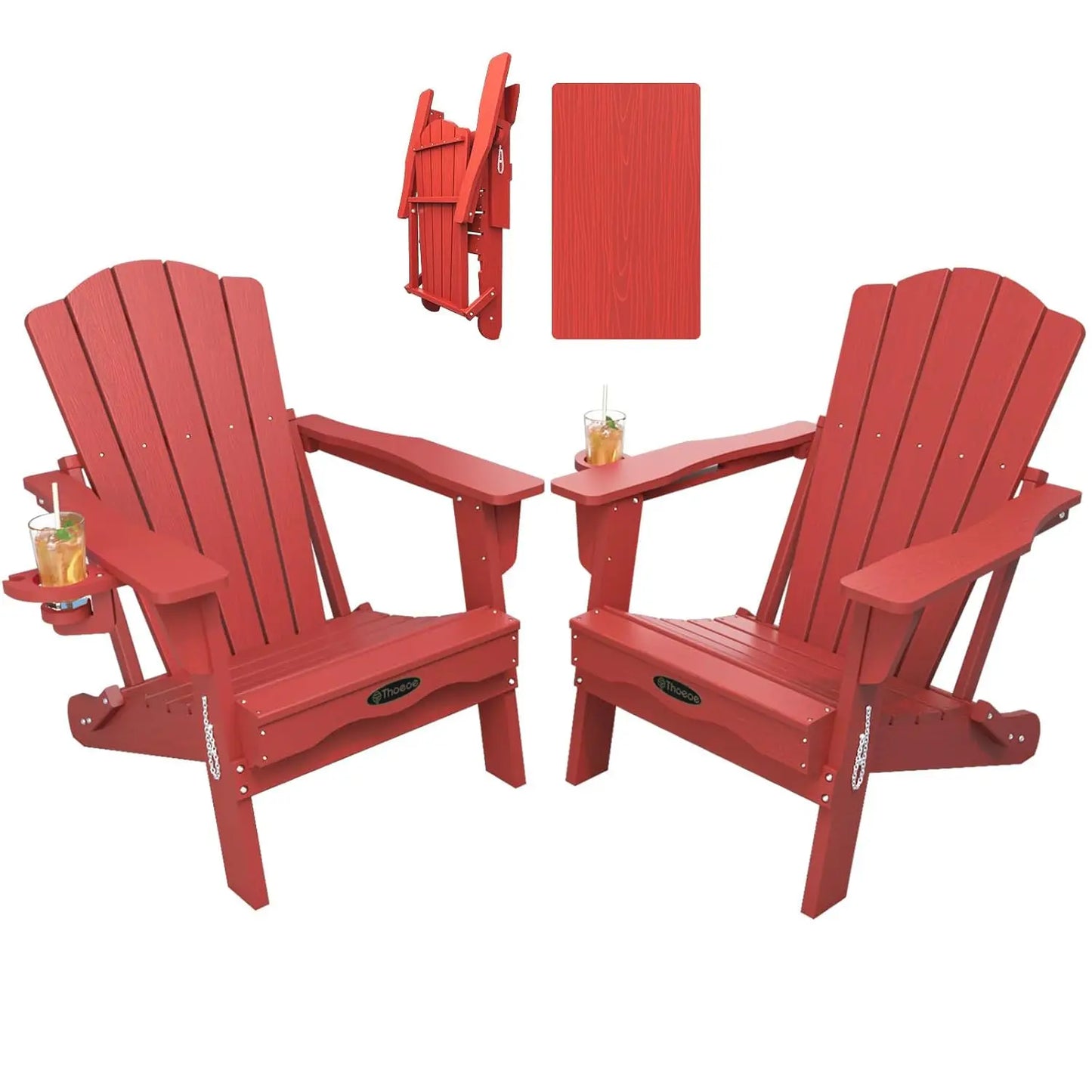MOYU Folding Adirondack Chairs Outdoor All-Weather HDPE With Cup Holder
