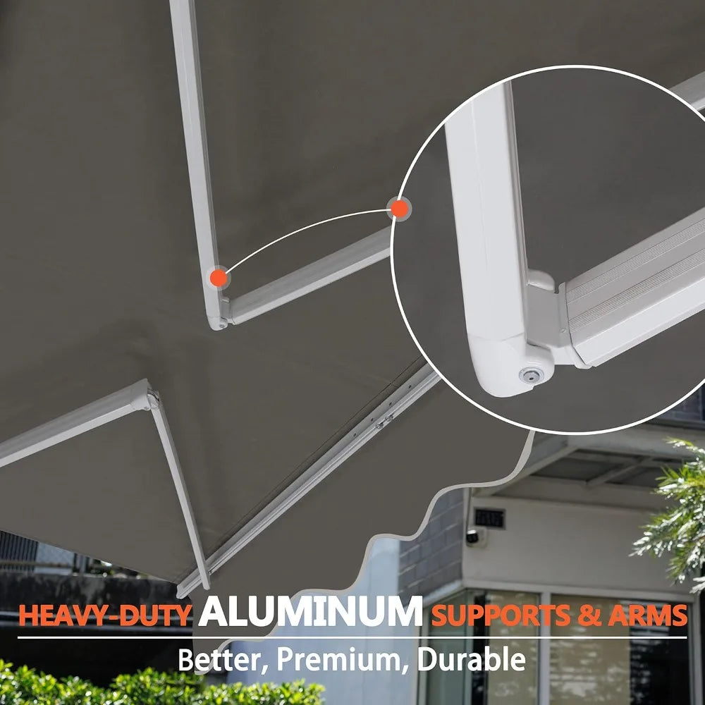Retractable Patio Awning With Manual Crank Aluminum Frame Outdoor Shade