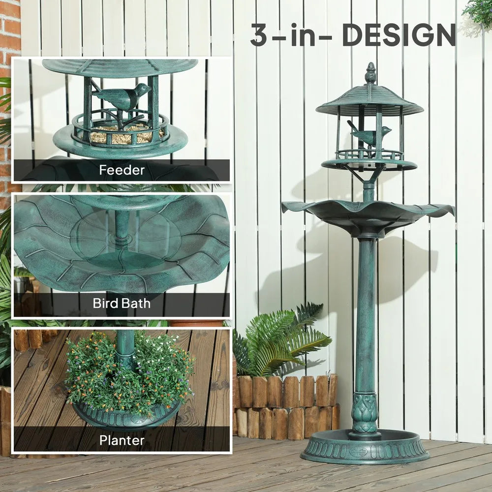 Outdoor Pedestal Bird Bath Garden Decor Feeder Planter Resin Freestanding