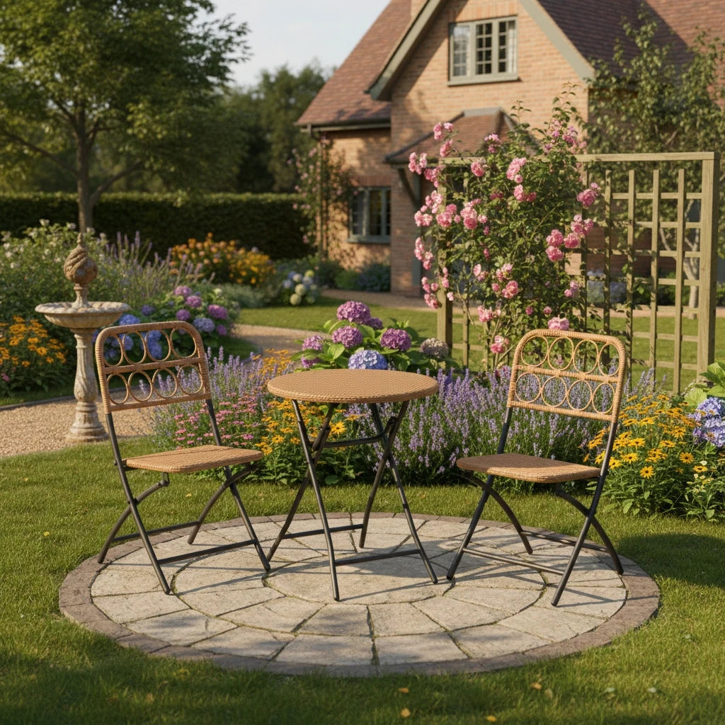 PIYRQ 3 Piece Folding Patio Bistro Set Outdoor Round Table And Chairs