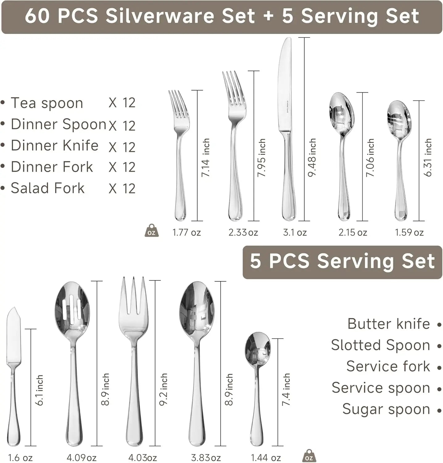 65 Piece Stainless Steel Flatware Set For 12 With Utensils