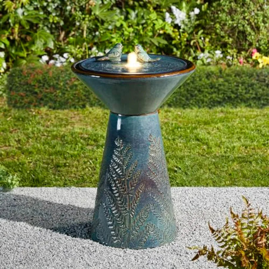 Ceramic Garden Water Fountain LED Light And Pump Bird Bath