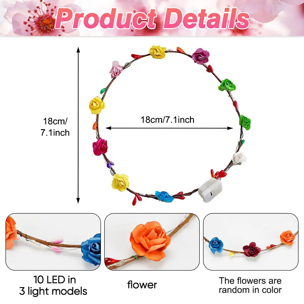 Paper Rose Wreath Set LED Light Up Headbands For Parties