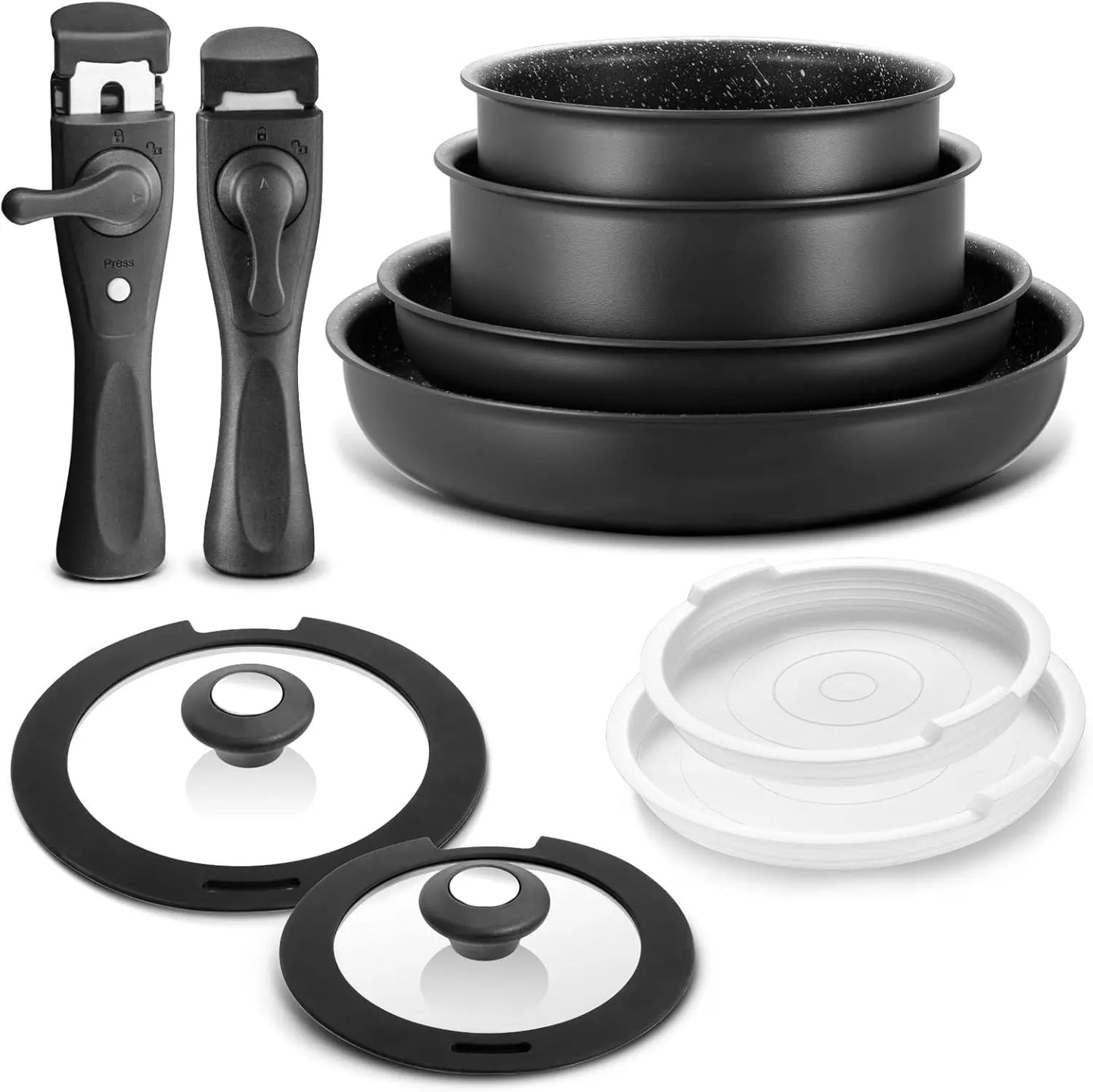 Induction Cookware Set, 10 Pieces, Nonstick Pots And Pans With Removable Handles