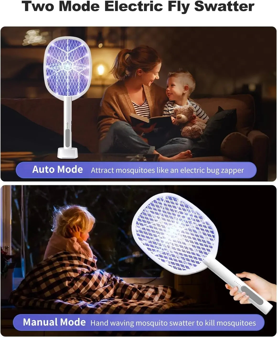 Electric Fly Swatter 2 In 1 Mosquito Zapper Racket