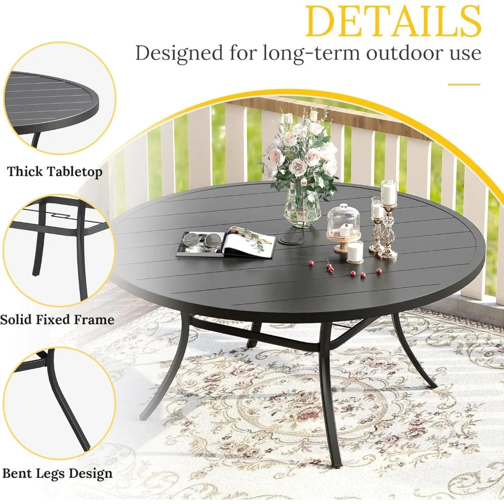 Outdoor Patio Dining Set for 6 with Round Table and Umbrella Hole