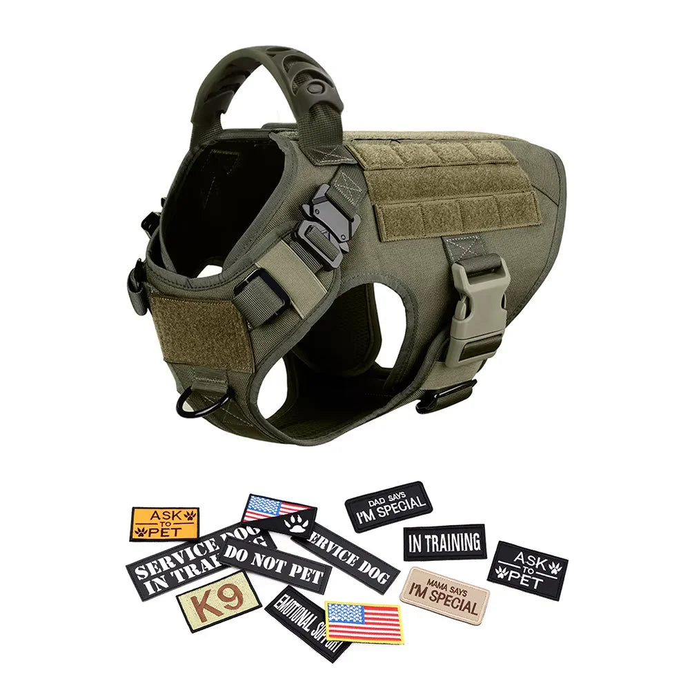 Military Large Dog Harness Vest Set With Patches For Malinois