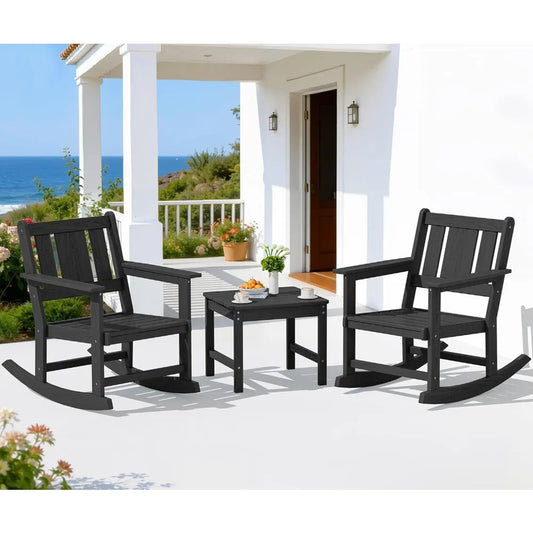 Outdoor Rocking Chair Set of 2 With Side Table Patio