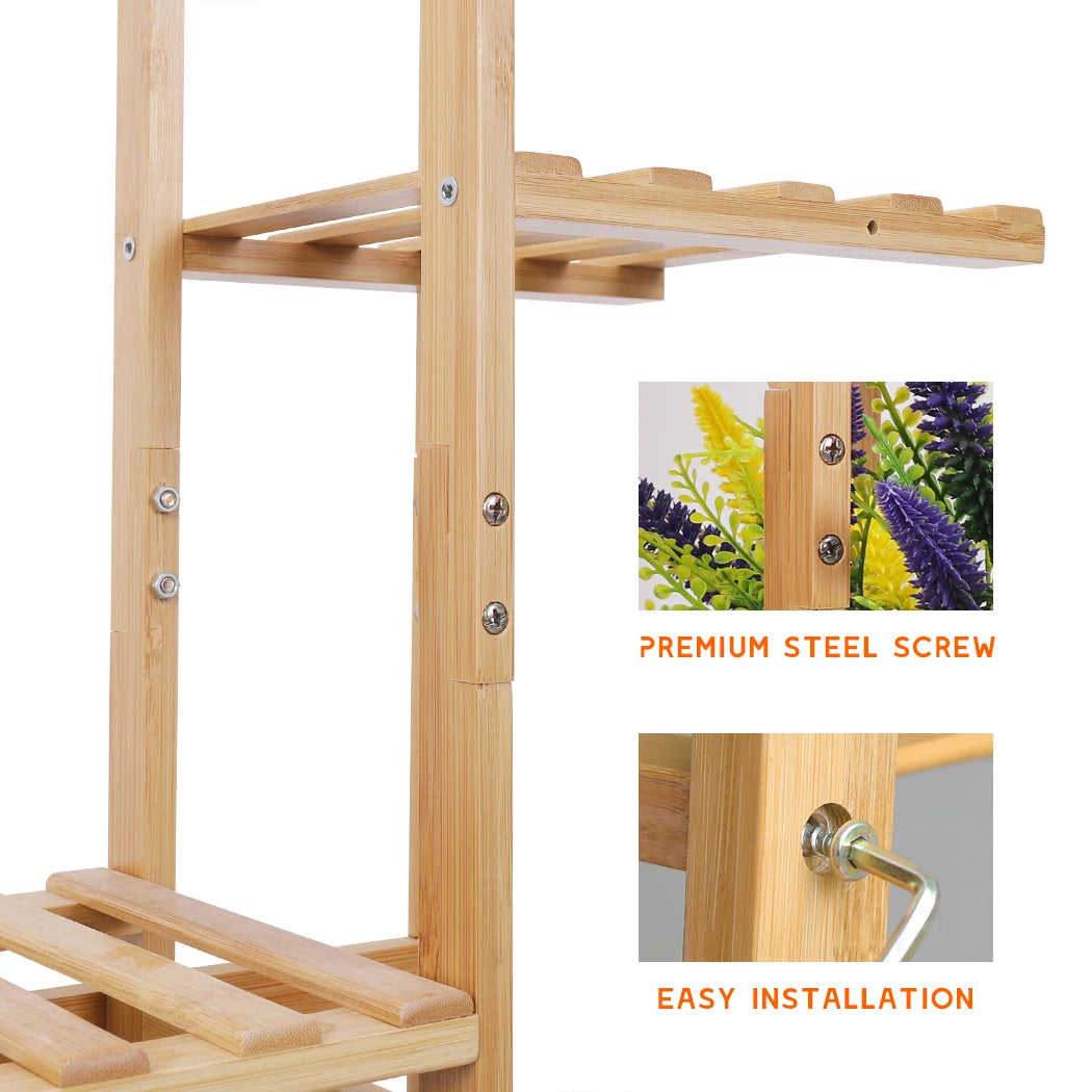 Bamboo Multi Tier Plant Stand Vertical Corner Shelf For Indoor Outdoor Use