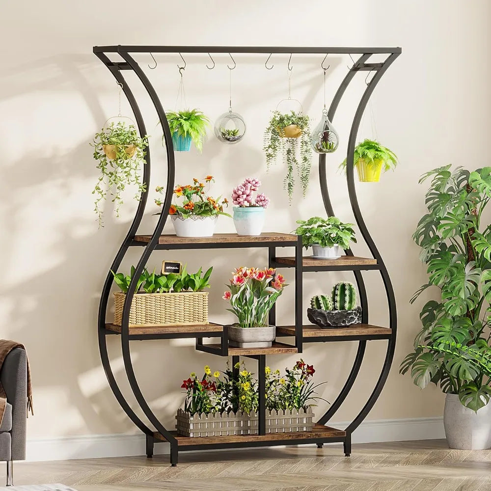 RBXC Vase Shaped Ladder Plant Stand With 10 Hanging Hooks