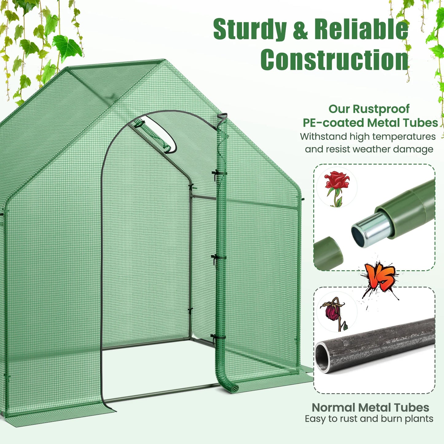 LIFEZEAL Mini Walk In Greenhouse With PE Cover And Rustproof Frame