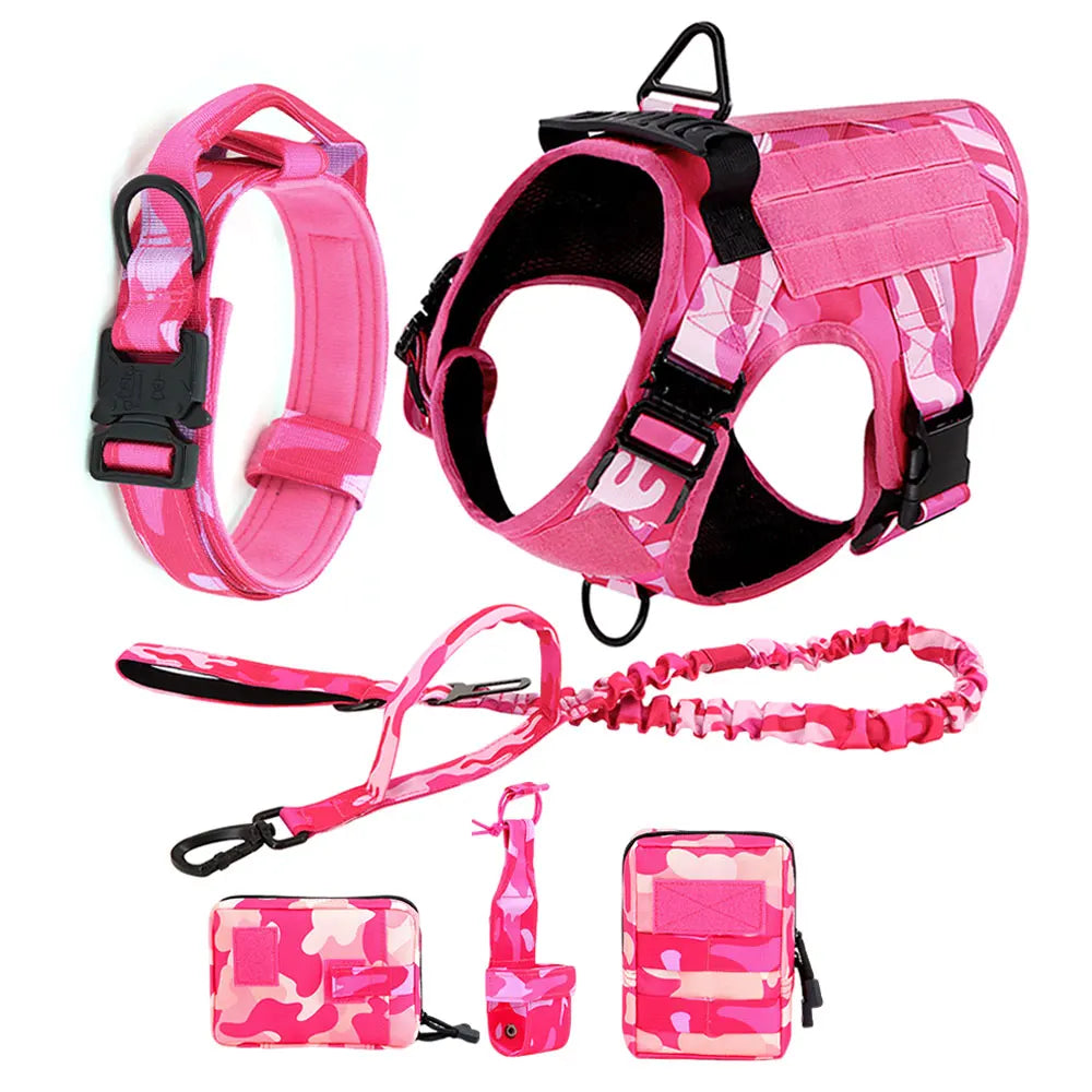PETRAVEL Military Camouflage Nylon Dog Harness Leash Adjustable