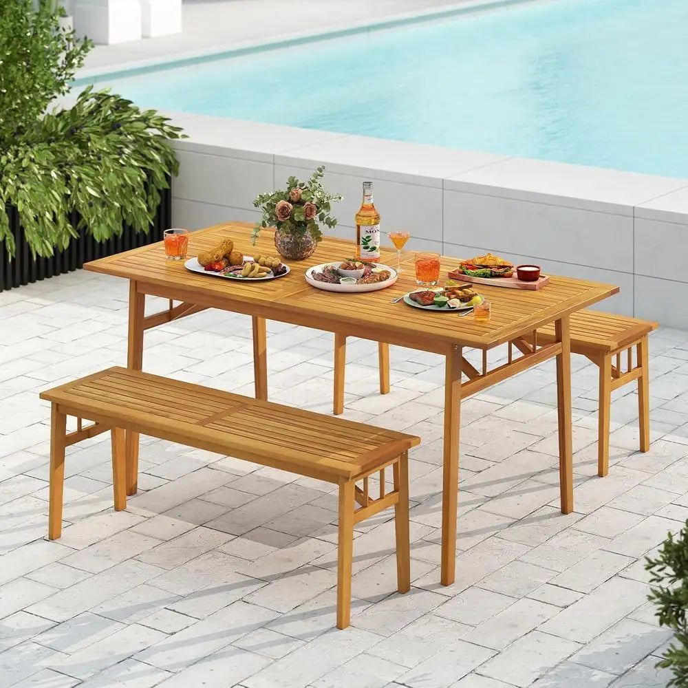 HAPPYGRILL Outdoor Acacia Wood Dining Bench For Patio And Garden