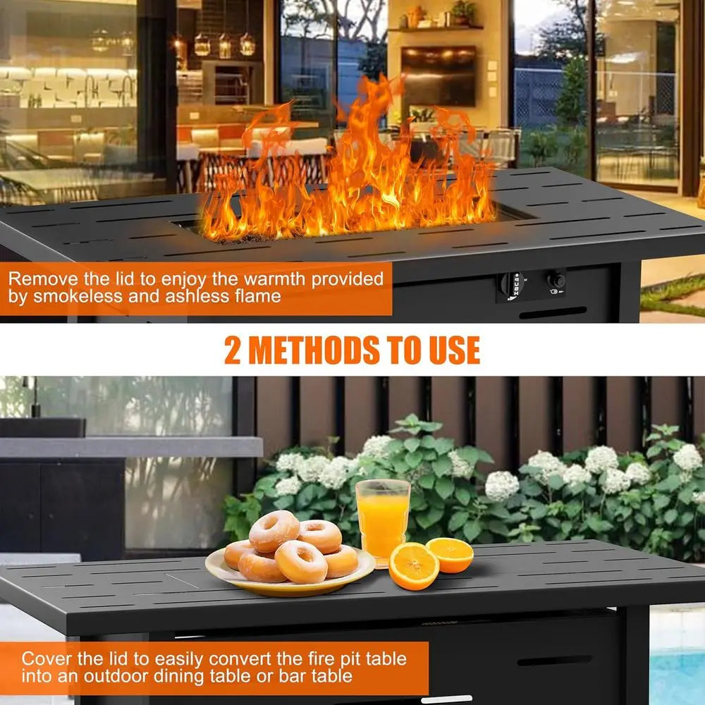 Outdoor Rectangle Propane Fire Pit Table With Cover 50K BTU