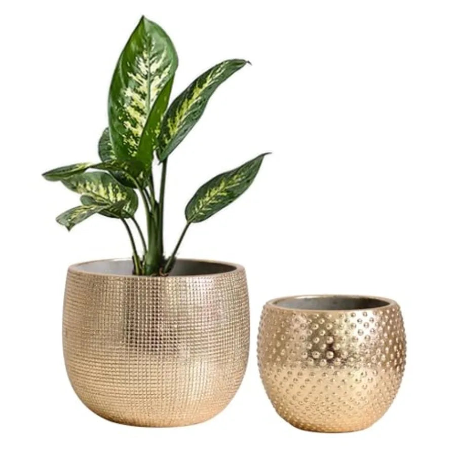 SHXI Bali Ceramic Gold Foil Plant Pot Set Indoors Outdoor
