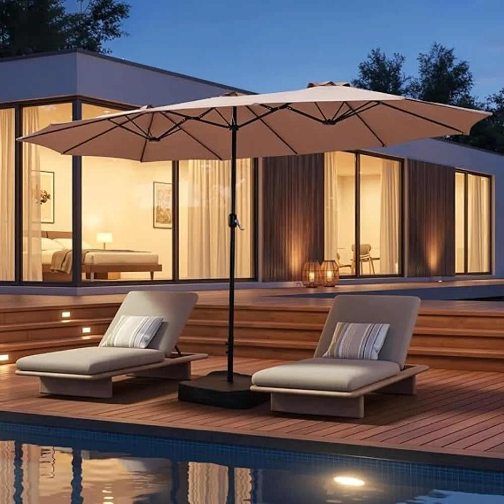 Outdoor Rectangular Patio Umbrella With Crank And Base Included