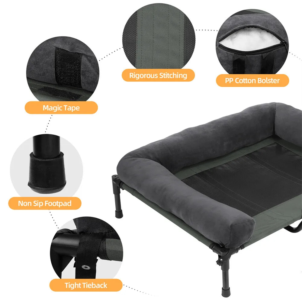 BORWART Outdoor Raised Dog Bed With Cooling Breathable Plush Mat