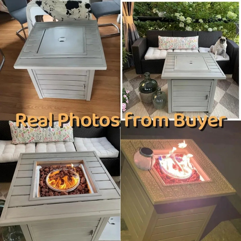 Sxyayi Propane Fire Pit Table With Lid And Lava Rock