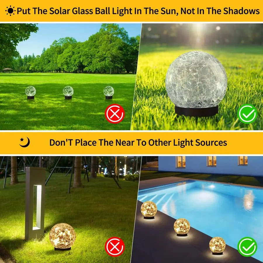 Solar Globe Lights Outdoor Waterproof Cracked Glass Orbs