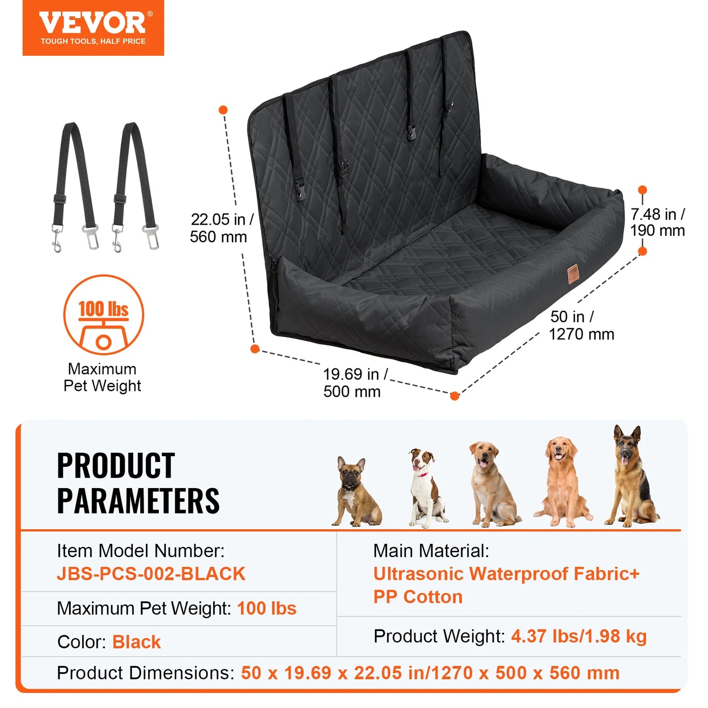 SucceBuy Waterproof Dog Car Seat Booster With Clip-On Leash
