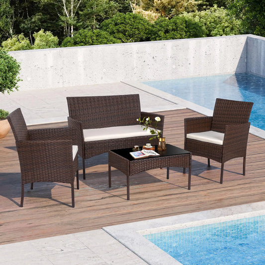 Outdoor Wicker Rattan Patio Furniture Set With Loveseat Coffee Table