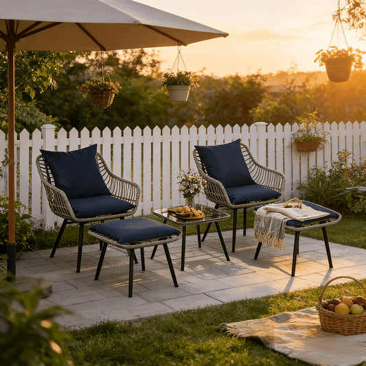 PIYRQ Outdoor 5 Piece PE Rattan Furniture Set For Garden Patio