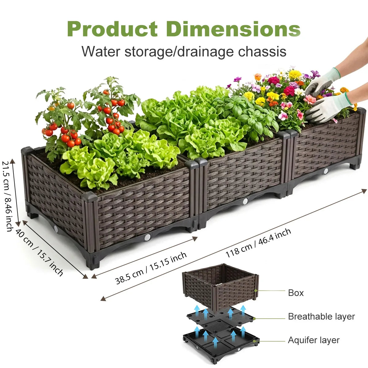 Rectangular Raised Garden Bed Kit Outdoor Plastic Planter Grow Box