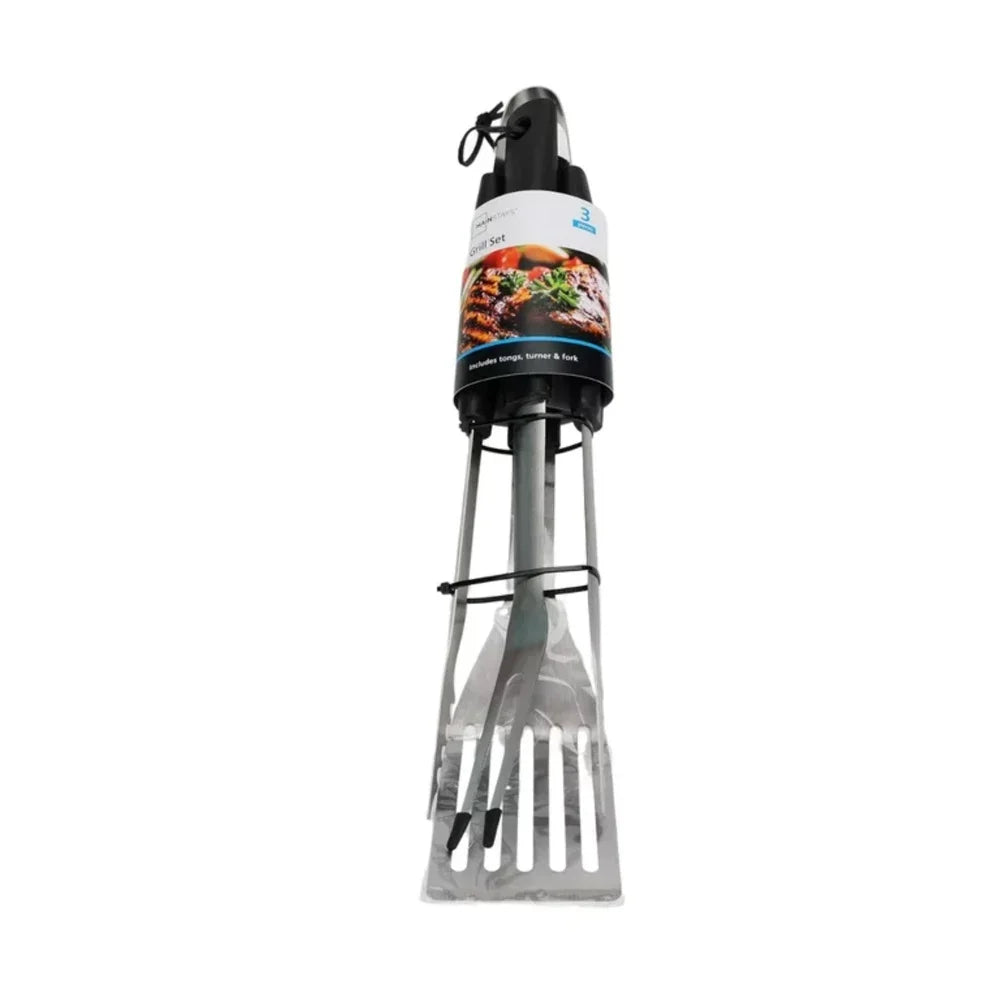 Stainless Steel BBQ Tool Set 3 Piece Fork Tongs Spatula