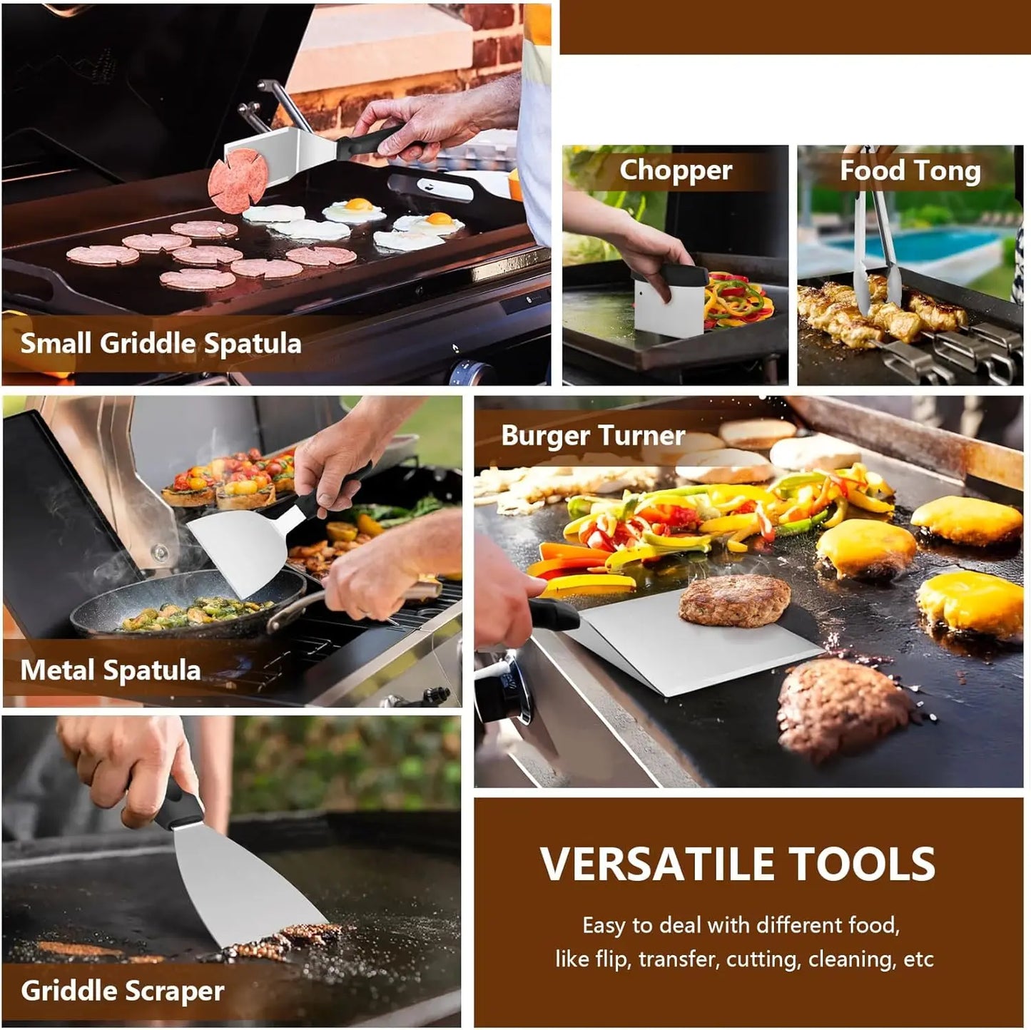 Griddle Accessories Kit 25Pcs Flat Top Spatula Set Burger Press