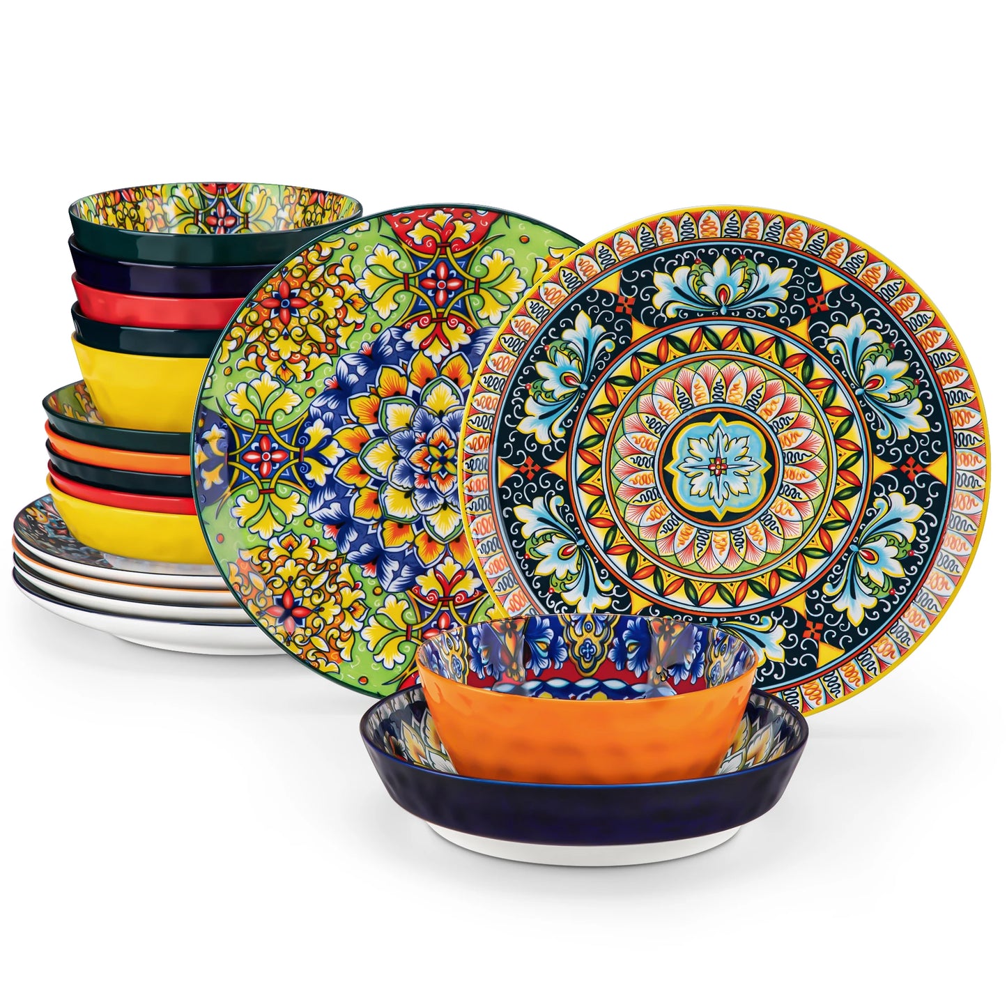 MALACASA Ceramic Dinnerware Set Bohemian Style For 6