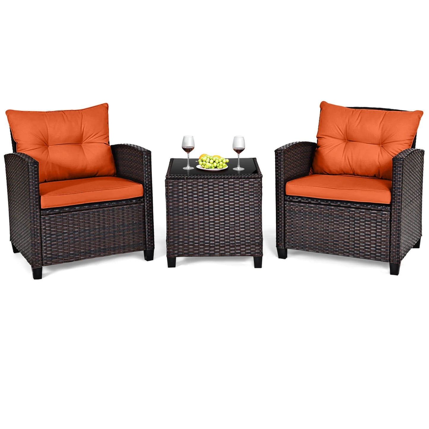 HOMASIS Outdoor Rattan Furniture Set Cushioned Conversation Sofa