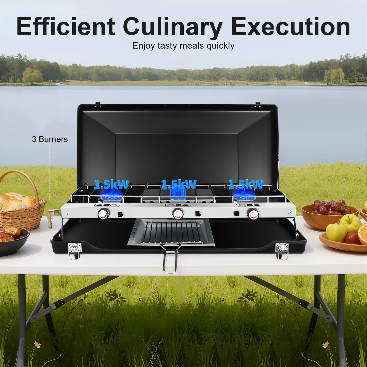 Portable 3-Burner Camping Stove For Propane Or Butane Gas