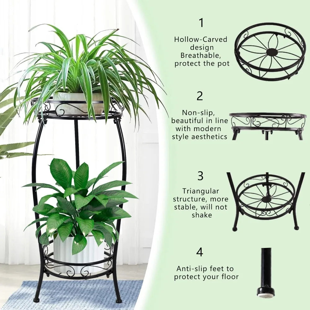 NBVCX Two-Tier Rustproof Metal Plant Stand for Indoor Outdoor