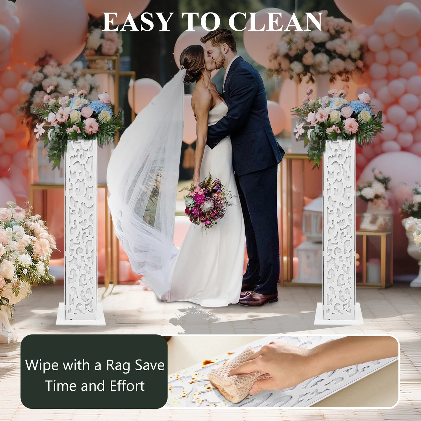 Wedding Flower Columns PVC With LED Cloud Pattern Outdoor Decor