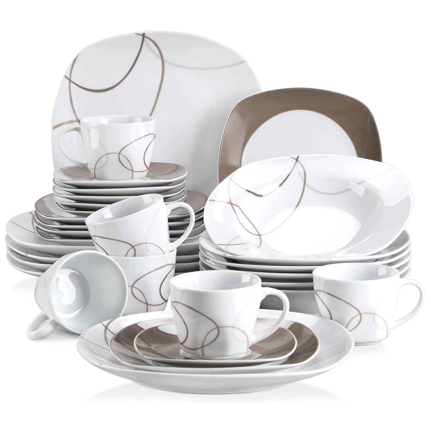 MALACASA Porcelain Dinnerware Set With Plates Cups Saucers
