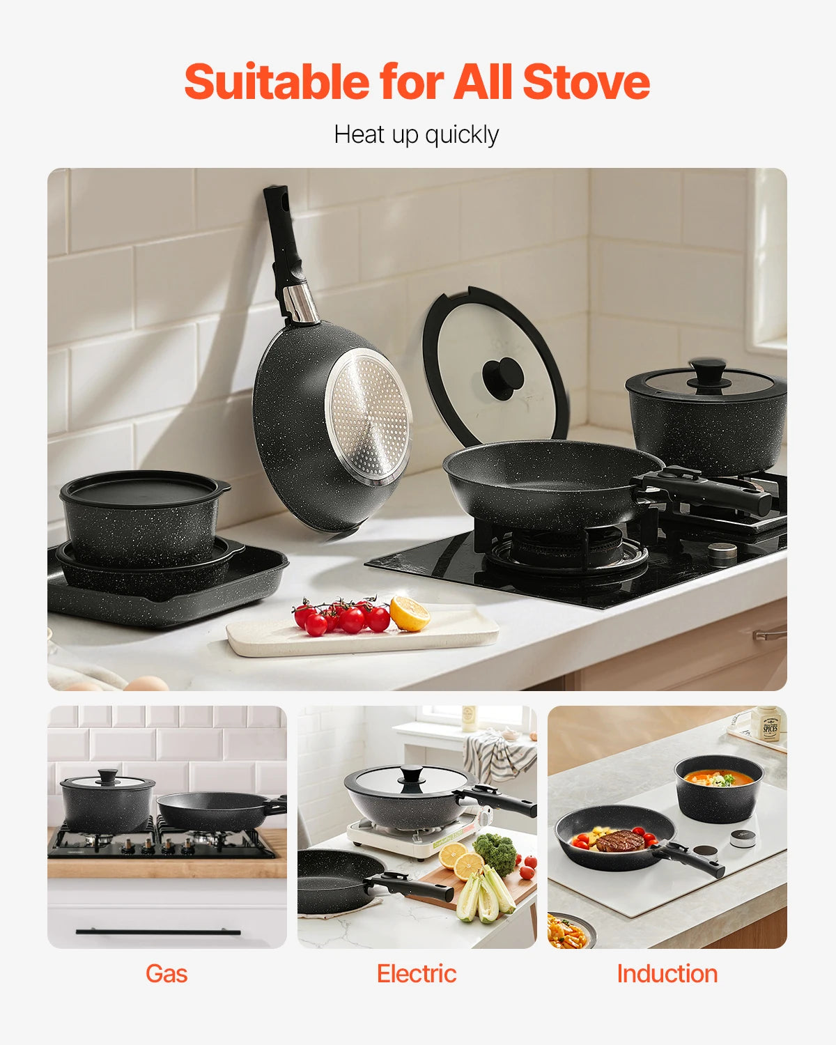 SucceBuy 17 Piece Nonstick Cookware Set Granite Pots And Pans