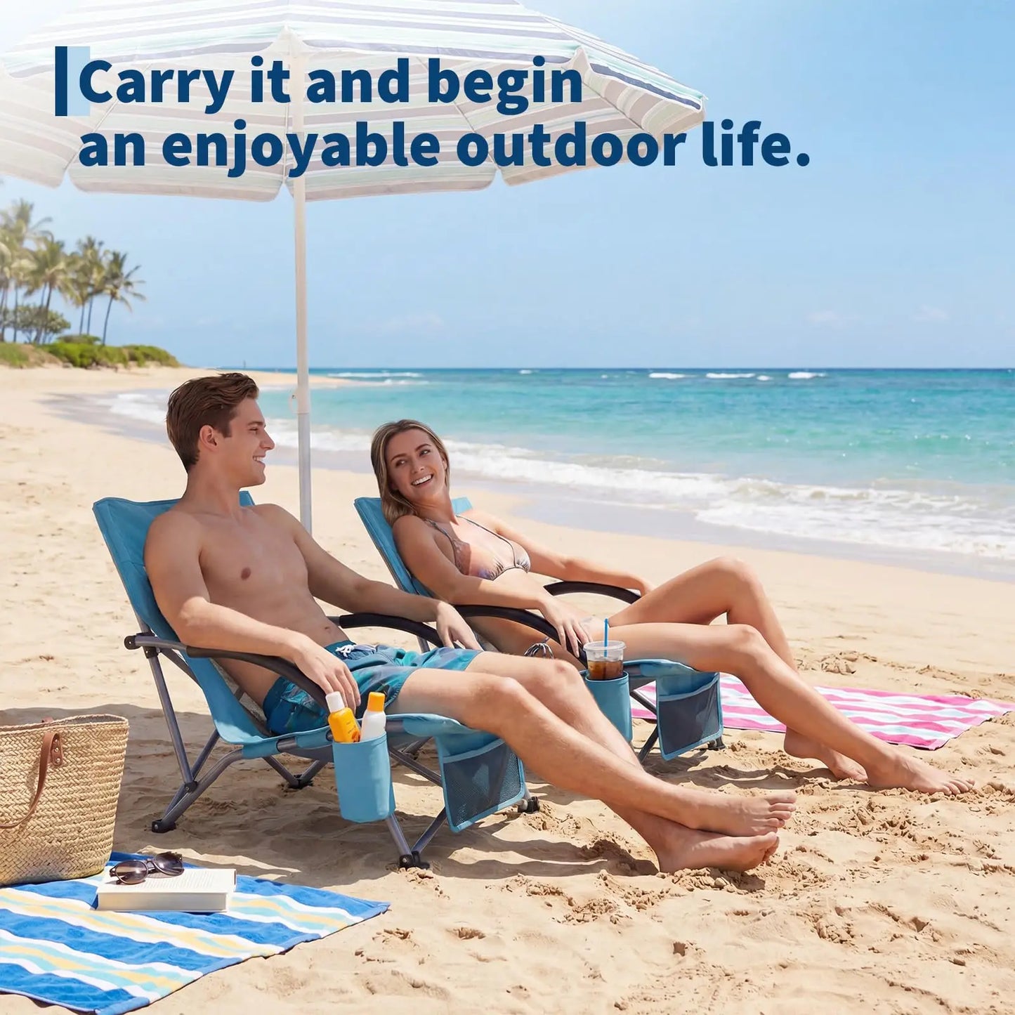 HiMISS 2 Pack Low Beach Chairs Folding Portable Camping Chairs