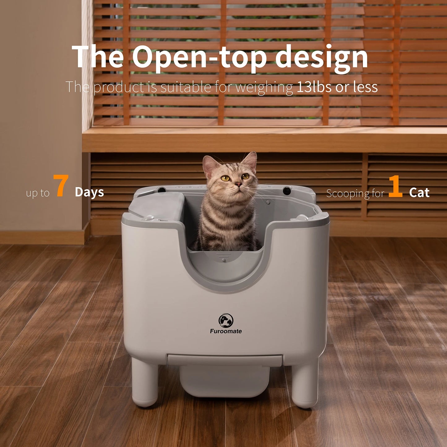 Furoomate F6 Self Cleaning Open Top Cat Litter Box with Odor Control